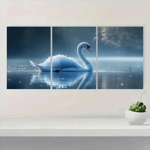3pcs Mystical Blue Feathered Swans E Wall Art Set Canvas Unframed - High Quality Print 100% Australian Made Wall Canvas - Bella Home Decor