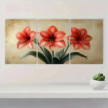 3pcs Amaryllis Flower Wall Art Canvas Unframed - High Quality Print 100% Australian Made Wall Canvas