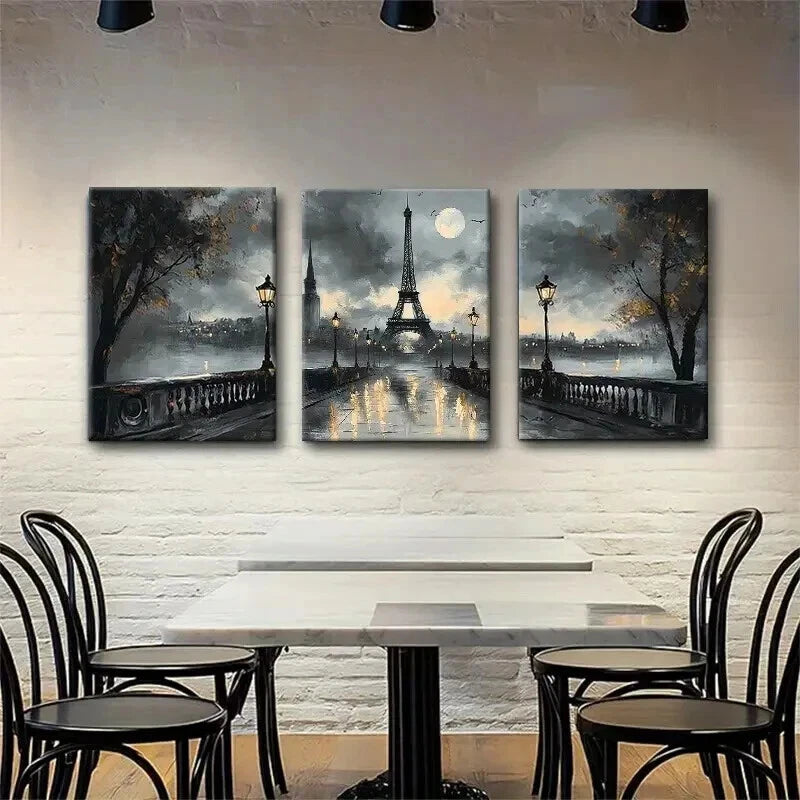 3pcs Paris Eiffel Tower Romantic Rainy Perfect Wall Art Set Canvas Framed 40x60cm - High Quality Print 100% Australian Made Wall Canvas Ready to Hang