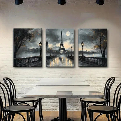 3pcs Paris Eiffel Tower Romantic Rainy Perfect Wall Art Set Canvas Framed 40x60cm - High Quality Print 100% Australian Made Wall Canvas Ready to Hang