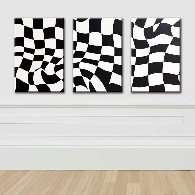3pcs Black and White Checkered Pattern Metal Print Ready to Hang Art