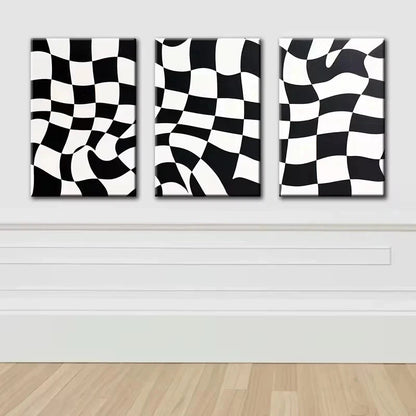 3pcs Black and White Checkered Pattern Metal Print Ready to Hang Art