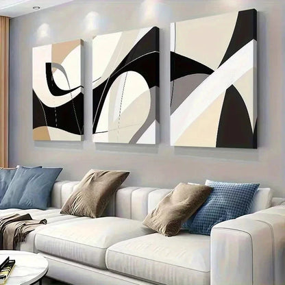 3pcs White And Beige Geometric Shapes Wall Art Set Canvas Framed 40x60cm - High Quality Print 100% Australian Made Wall Canvas Ready to Hang