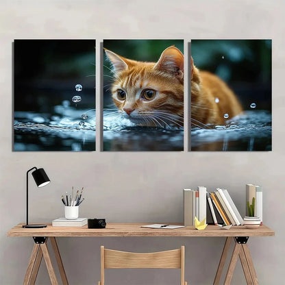 3pcs Little Paws Cat Water Drops Metal Print Ready to Hang Art
