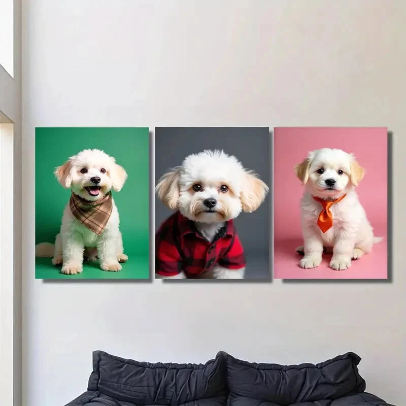 3pcs Chic & Stylish Dog Portraits Metal Print Ready to Hang Art - Bella Home Decor