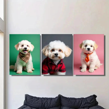 3pcs Chic & Stylish Dog Portraits Metal Print Ready to Hang Art - Bella Home Decor