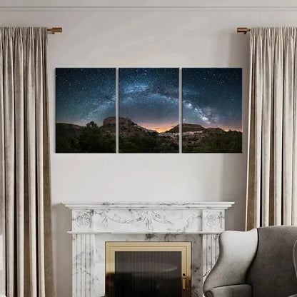 3pcs Starry Sky Night Scene & Mountains  Wall Art Set Canvas Framed 40x60cm - High Quality Print 100% Australian Made Wall Canvas Ready to Hang