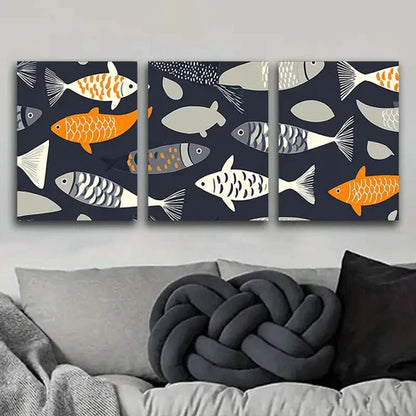 3pcs A Pattern of Fish Culture Perfect Wall Art Set Canvas Unframed - High Quality Print 100% Australian Made Wall Canvas