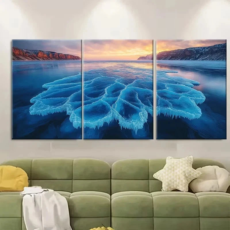 3pcs Ethereal Blue Ice Lake Wall Art Set Canvas Framed 50x70cm - High Quality Print 100% Australian Made Wall Canvas Ready to Hang