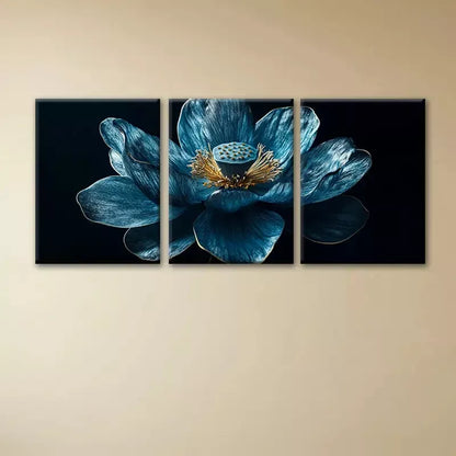 3pcs Blue for Lotus Flower Elegant Floral Design   Wall Art Set Canvas Framed 50x70cm -  High Quality Print 100% Australian Made Wall Canvas Ready to Hang