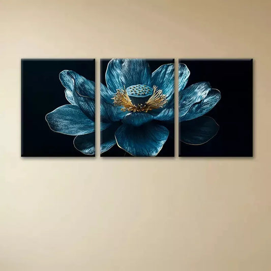 3pcs Blue for Lotus Flower Elegant Floral Design   Wall Art Set Canvas Framed 50x70cm -  High Quality Print 100% Australian Made Wall Canvas Ready to Hang