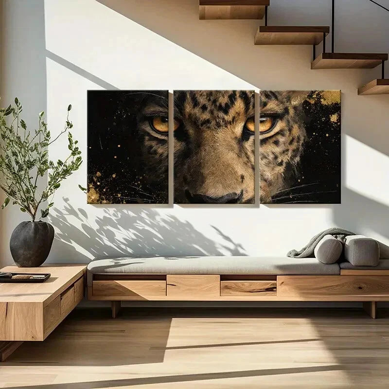 3pcs Leopard Portrait Golden Eyes Wildlife Metal Print Ready to Hang Art