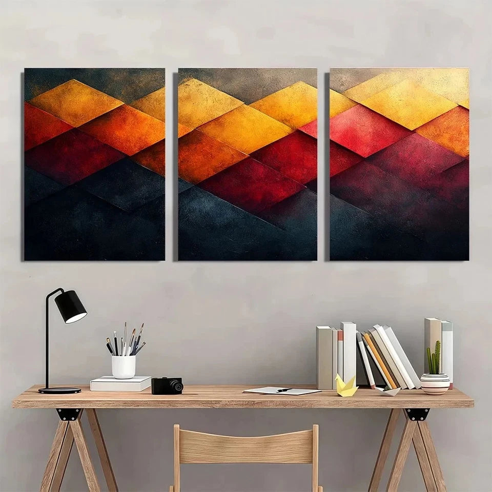3pcs Modern Abstract Geometric Pattern Wall Art Set Canvas Framed 50x70cm - High Quality Print 100% Australian Made Wall Canvas Ready to Hang