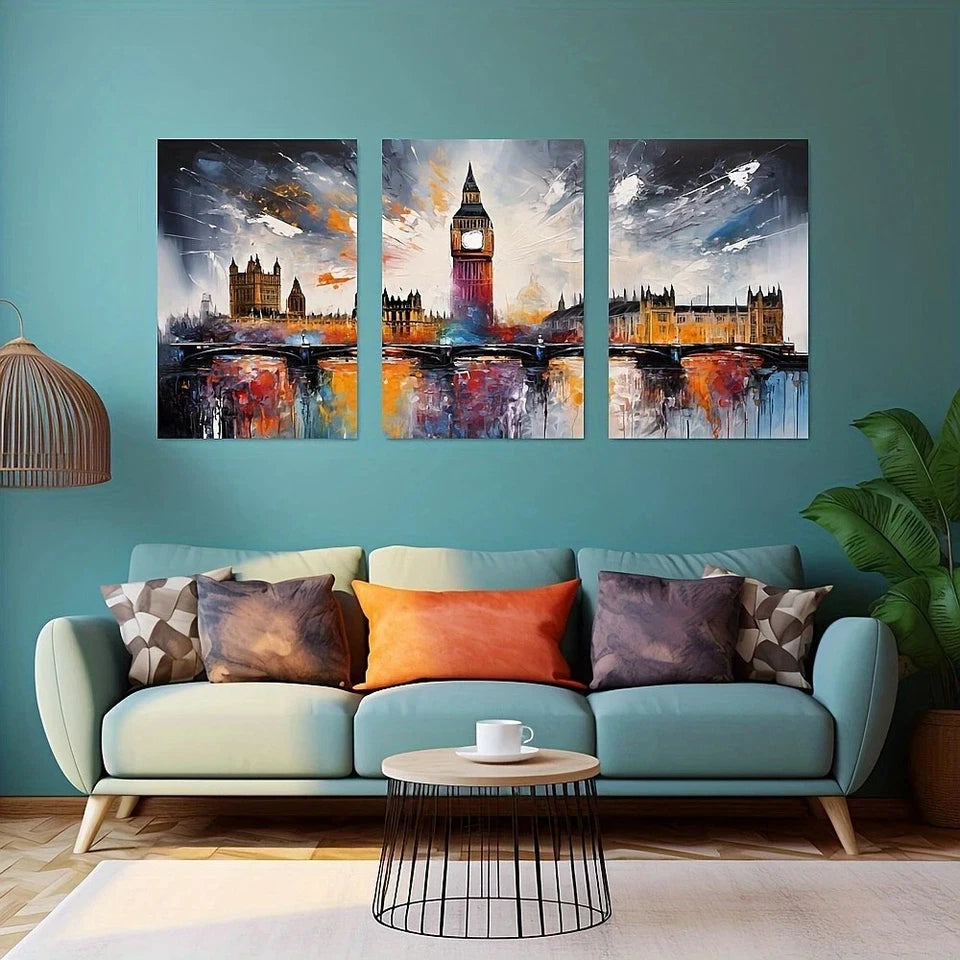 3pcs Big Ben London Cityscape Abstract British Metal Print Ready to Hang Art