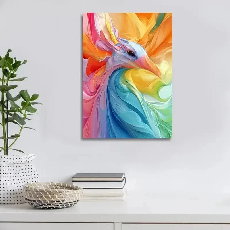 Contemporary Abstract Peacock Painting 40x60cm Metal Print Ready to Hang