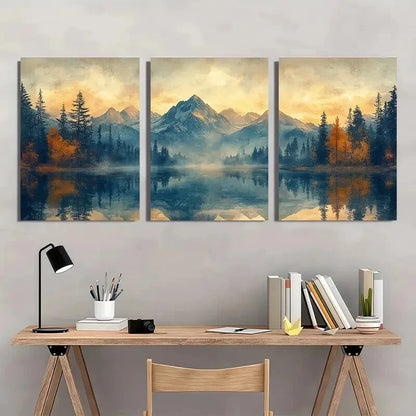 3pcs Abstract Mountain Forest Lake Perfect Wall Art Set Canvas Framed 40x60cm - High Quality Print 100% Australian Made Wall Canvas Ready to Hang