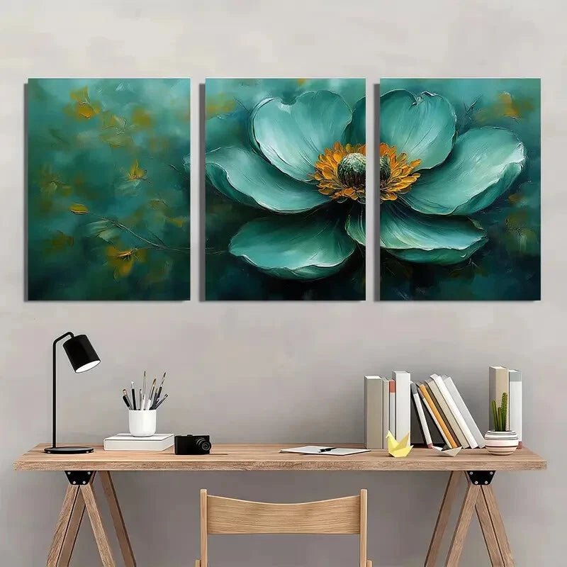 3pcs Abstract Blooming Green Flowers Metal Print Ready to Hang Art