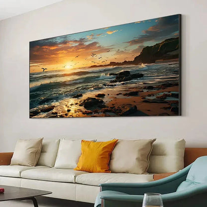 Gold Warm Sunset Tones wall canvas office home room framed 120x60cm