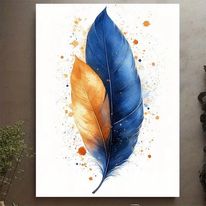 Two-Tone Blue & Orange Watercolor Feather 60x90cm Metal Print Ready to Hang