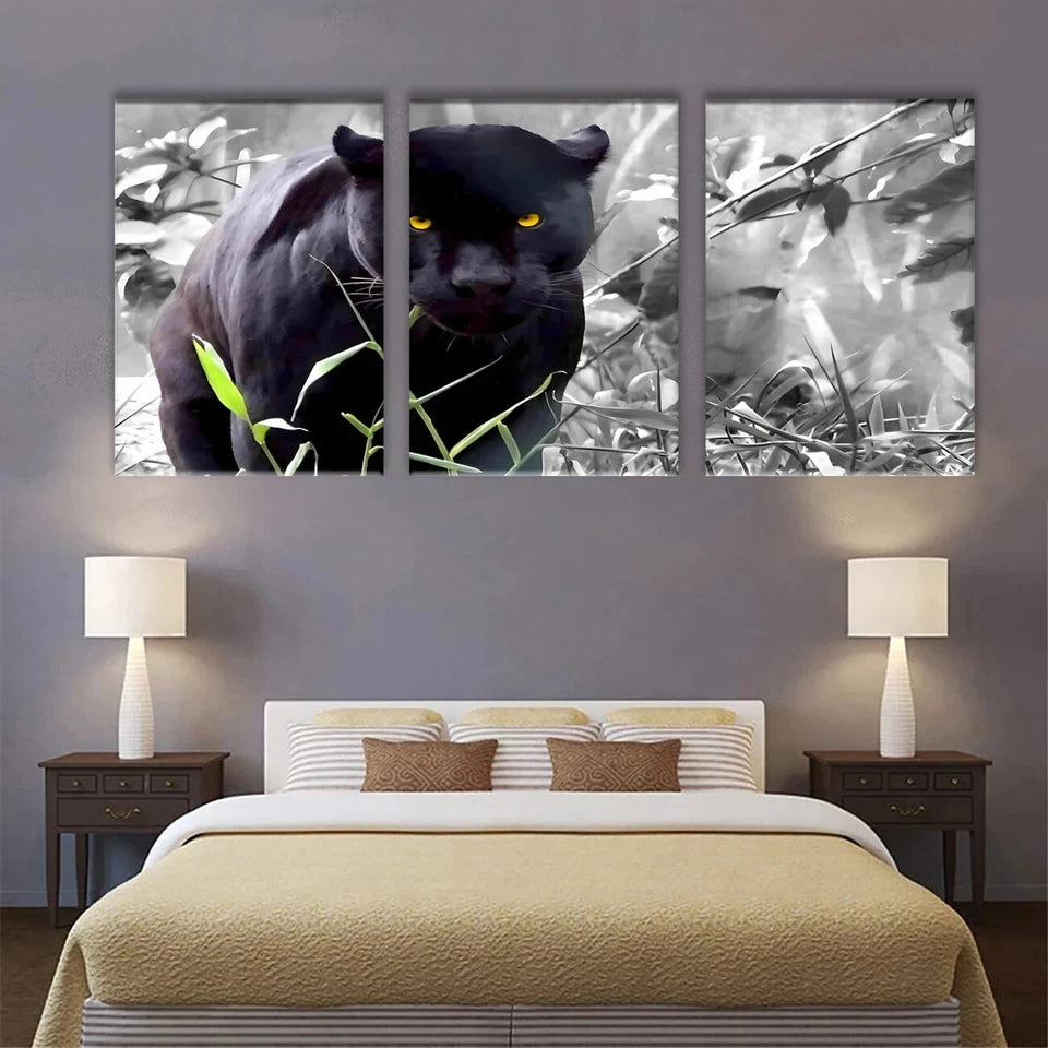 3pcs Black and White Panther Gray Metal Print Ready to Hang Art