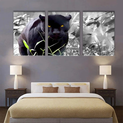 3pcs Black and White Panther Gray Metal Print Ready to Hang Art