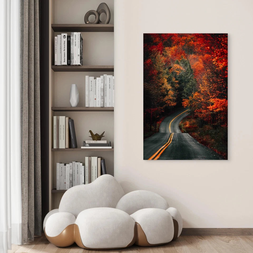 Road Forest Covered Yellowing Trees 40x60cm Metal Print Ready to Hang