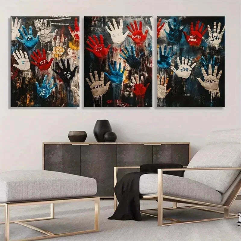 3pcs Graffiti Handprint Abstract Modern Perfect Wall Art Set Canvas Framed 40x60cm - High Quality Print 100% Australian Made Wall Canvas Ready to Hang