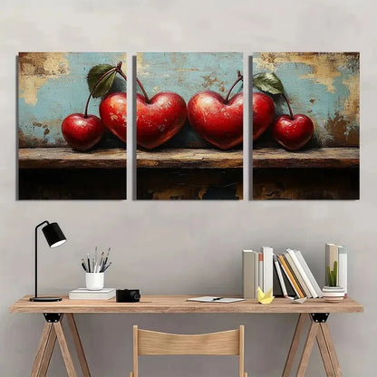 3pcs Vintage Cherry Oil Painting Metal Print Ready to Hang Art