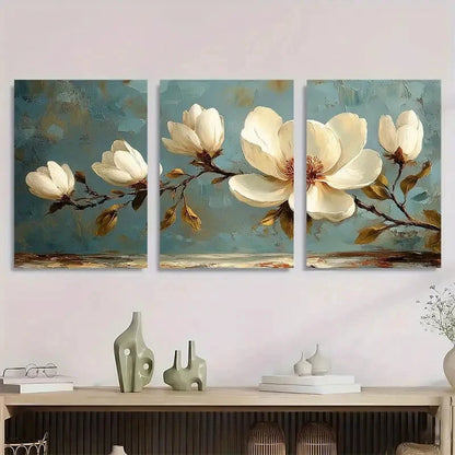 3pcs Abstract Magnolia Flower White Floral Metal Print Ready to Hang Art