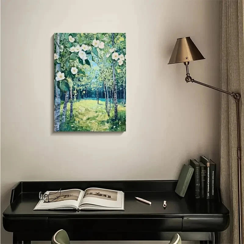 Flourishing Pear Tree Forest Landscape Painting 40x60cm Metal Print Ready to Hang