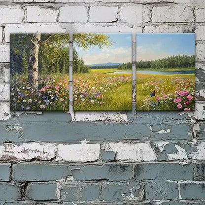 3pcs Vibrant Meadow Flowers Landscape Perfect Wall Art Set Canvas Framed 40x60cm - High Quality Print 100% Australian Made Wall Canvas Ready to Hang
