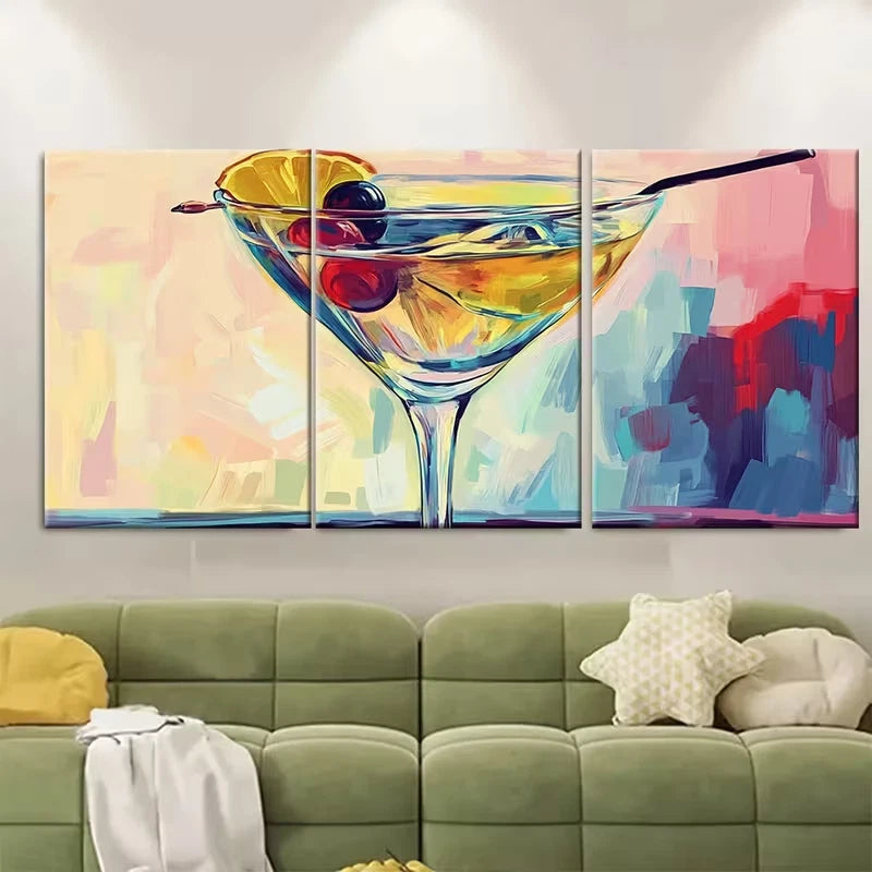 3pcs Cocktail Art Print Metal Print Ready to Hang Art