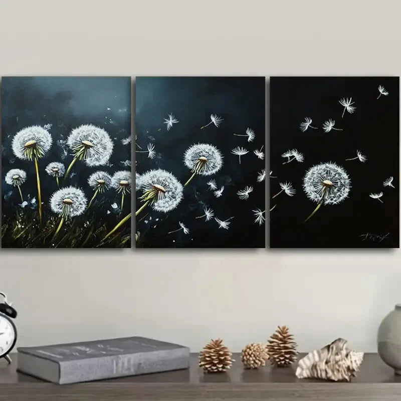 3pcs Contemporary Dandelion Florals Metal Print Ready to Hang Art