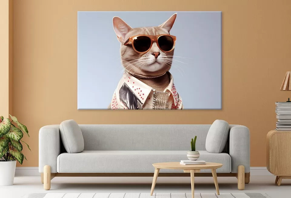 Aesthetic Cat Wearing Sunglasses Wall Art Decor 100% Australian Made