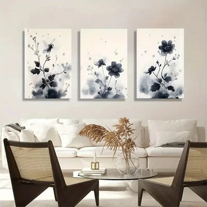 3pcs Elegant Black and White Floral Perfect Wall Art Canvas Unframed - High Quality Print 100% Australian Made Wall Canvas