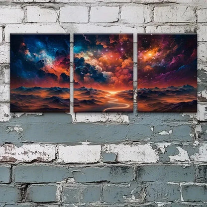 3pcs Vibrant Starry Skies & Mountain Range Wall Art Set Canvas Framed 40x60cm - High Quality Print 100% Australian Made Wall Canvas Ready to Hang