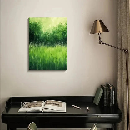 Vibrant Emerald Green Meadow Scene Painting  40x60cm Metal Print Ready to Hang