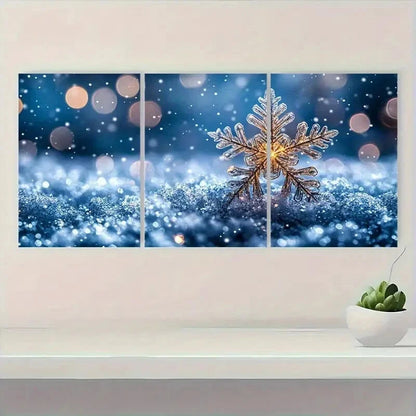 3pcs Shiny Silvery Snowflake Elegant Winter Metal Print Ready to Hang Art