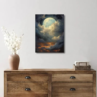 Beautiful Enchanted Full Moon And Clouds Painting 60x90cm Metal Print Ready to Hang
