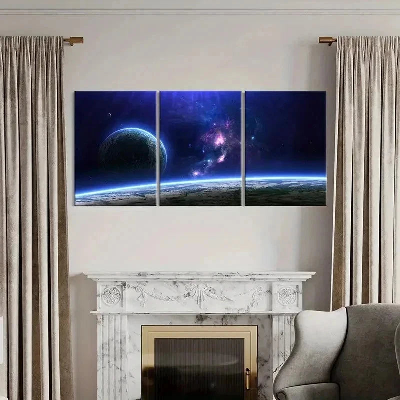 3pcs Space Theme Nebula Planet Universe Wall Art Set Canvas Framed 40x60cm - High Quality Print 100% Australian Made Wall Canvas Ready to Hang