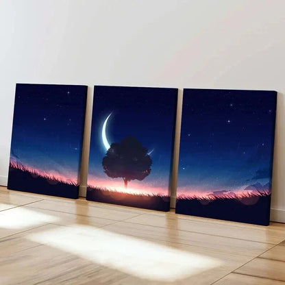 3pcs Moon Trees Grassland Fantasy Wall Art Set Canvas Framed 40x60cm - High Quality Print 100% Australian Made Wall Canvas Ready to Hang