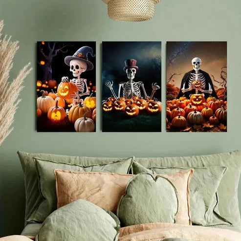 3pcs Spooky Pumpkin Wall Art Set Canvas Unframed - High Quality Print 100% Australian Made Wall Canvas