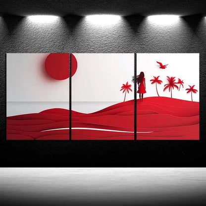 3pcs Women on the Beach Modern Themed Metal Print Ready to Hang Art