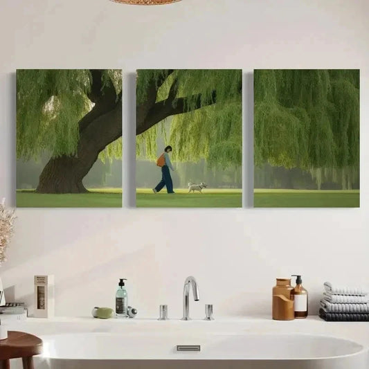 3pcs Willow Tree Walking Dog Canvas  Wall Art Set Canvas Framed 40x60cm - High Quality Print 100% Australian Made Wall Canvas Ready to Hang