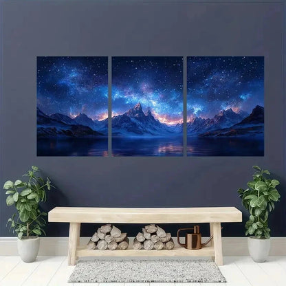 3pcs Snow Mountain Starry Sky Decor Wall Art Set Canvas Framed 40x60cm - High Quality Print 100% Australian Made Wall Canvas Ready to Hang