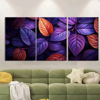 3pcs Purple And Brownish Orange Leaves Wall Art Set Canvas Framed 50x70cm - High Quality Print 100% Australian Made Wall Canvas Ready to Hang