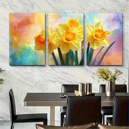 3pcs Spring Daffodils Spring Flower Painting Metal Print Ready to Hang Art