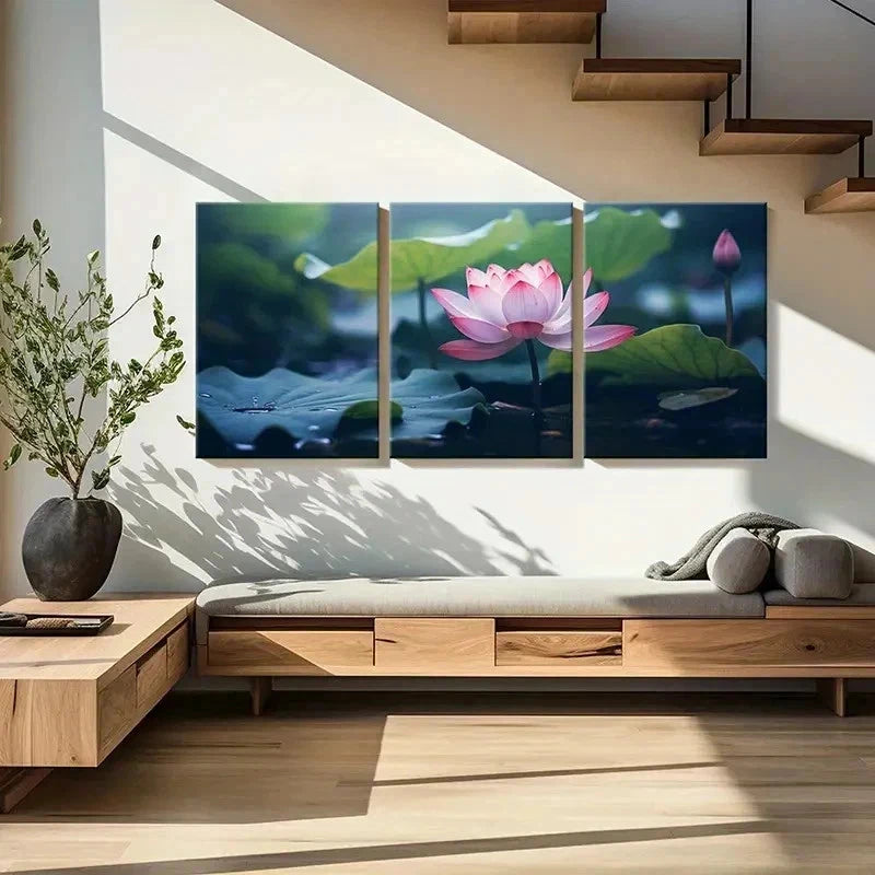 3pcs Serene for Lotus Flower & Water Lilies Wall Art Set Canvas Framed 40x60cm - High Quality Print 100% Australian Made Wall Canvas Ready to Hang
