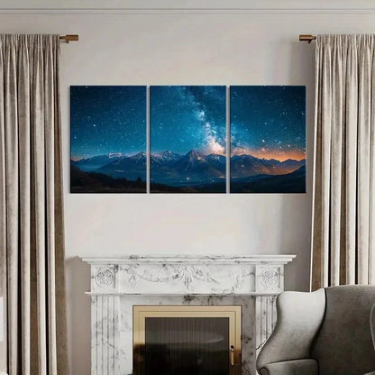 3pcs Mountain Night View Starry Sky Milky Way Wall Art Set Canvas Framed 40x60cm - High Quality Print 100% Australian Made Wall Canvas Ready to Hang