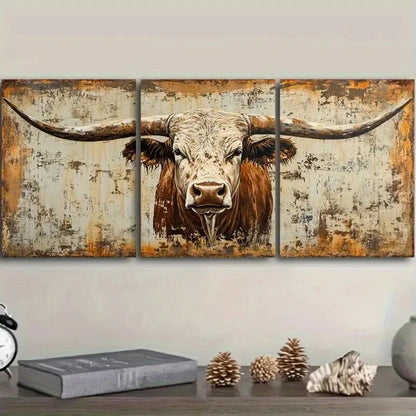3pcs Rustic Longhorn Bull Vintage Metal Print Ready to Hang Art